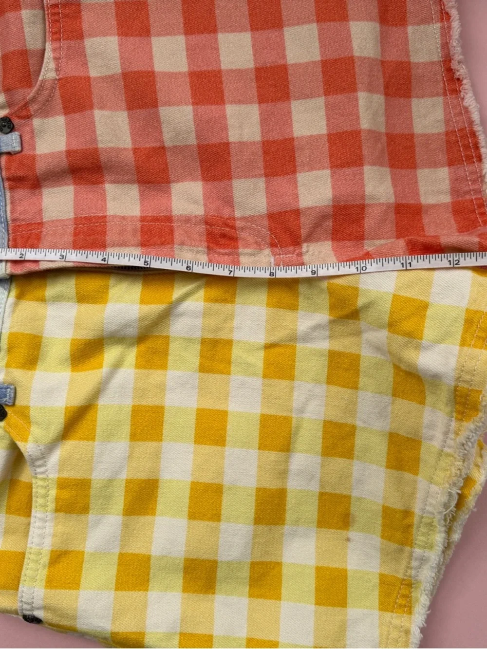 Farm rio for Anthropologie Two-Tone Gingham High-Rise Shorts - Yellow & Coral - Picture 6 of 6